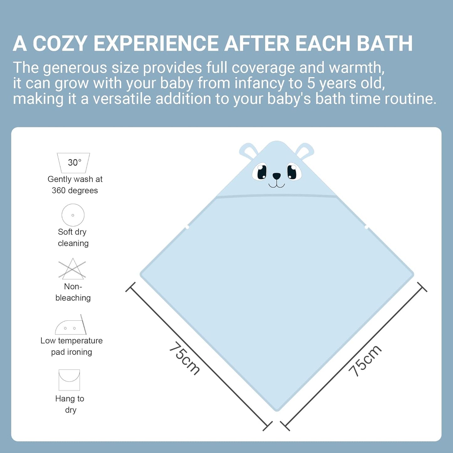 MICHLEY Blue Bear Bamboo Viscose Baby Hooded Towel Ultra-Soft