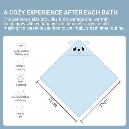 MICHLEY Blue Bear Bamboo Viscose Baby Hooded Towel Ultra-Soft