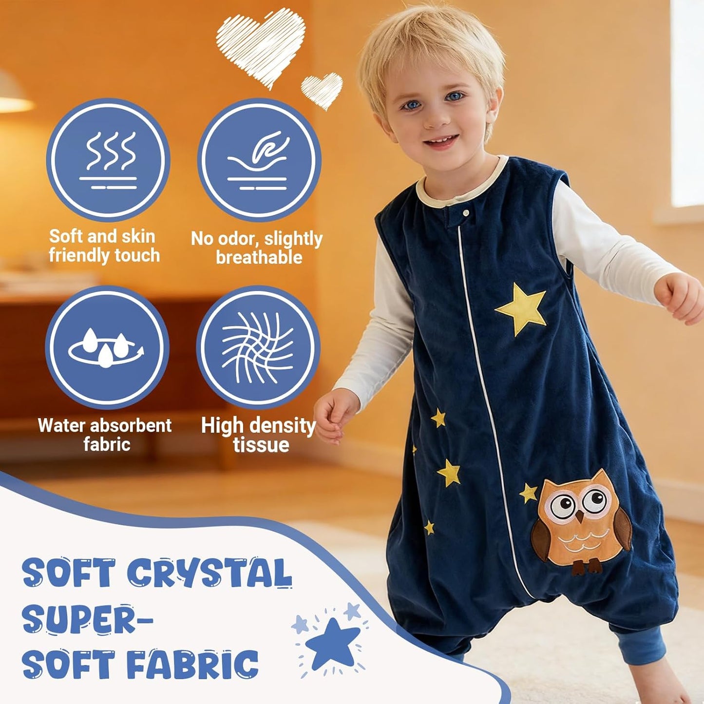 MICHLEY Baby Dark Blue Owl Sleeping Sack with Feet Wearable Blanket