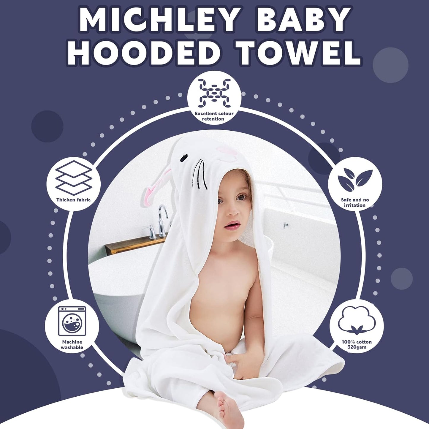 MICHLEY Baby White Bunny Hooded Bathrobe Premium Cotton Towel Robe