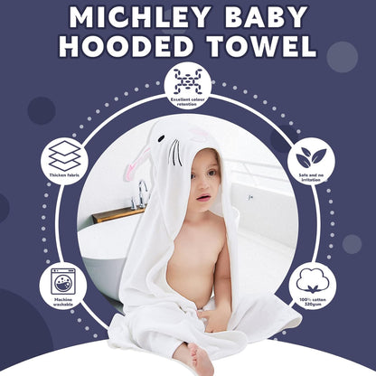 MICHLEY Baby White Bunny Hooded Bathrobe Premium Cotton Towel Robe