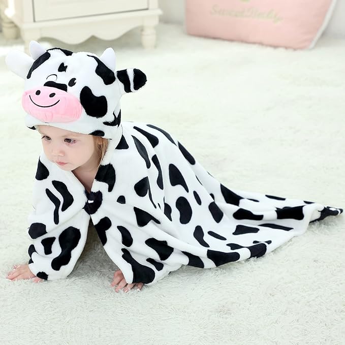 MICHLEY Baby Cow Hooded Swaddling Blanket Soft Winter Warm Throw