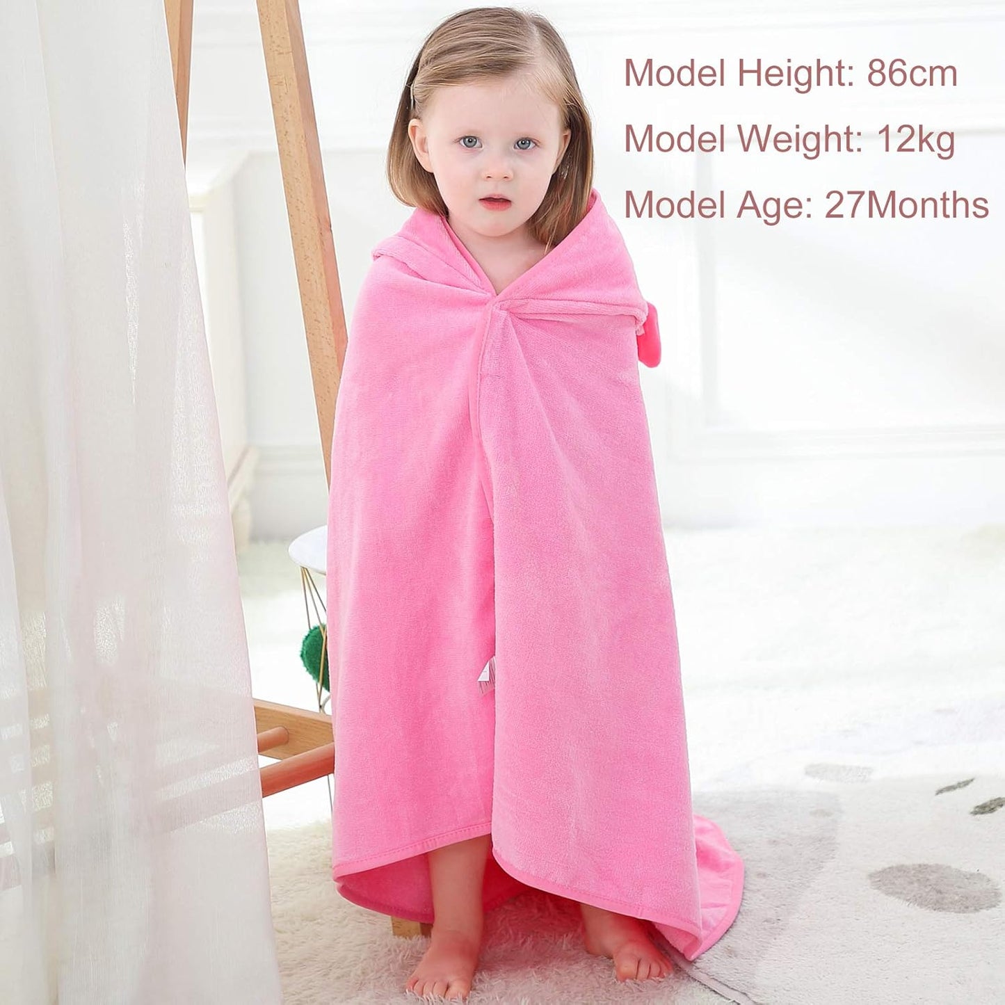 MICHLEY Pink Hooded Towel with Cute Bow Cartoon Face Soft Cotton Baby Beach Cape