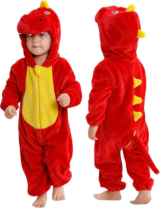 MICHLEY Red Dinosaur Baby Costume Winter Flannel Hooded Romper