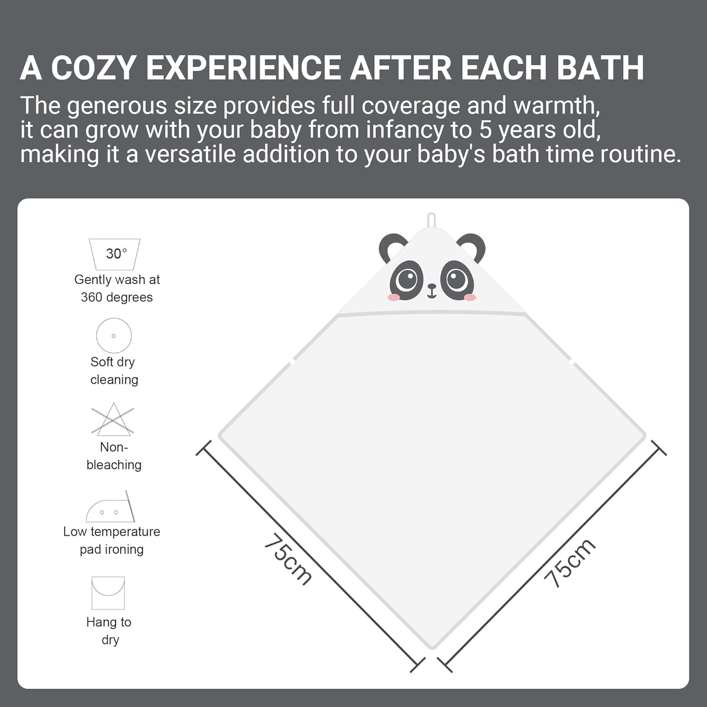 MICHLEY Panda Bamboo Viscose Baby Hooded Towel Ultra-Soft