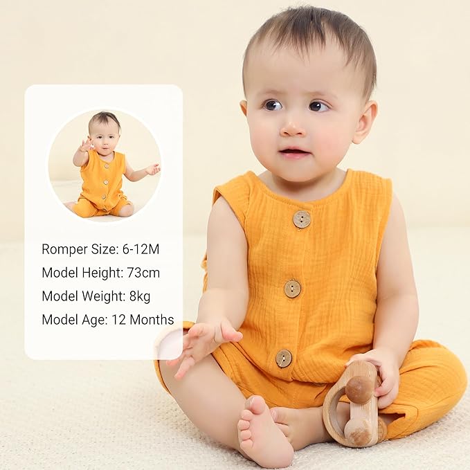 MICHLEY Baby Sleeveless Summer Cotton Romper Unisex Toddler Jumpsuit (Yellow)
