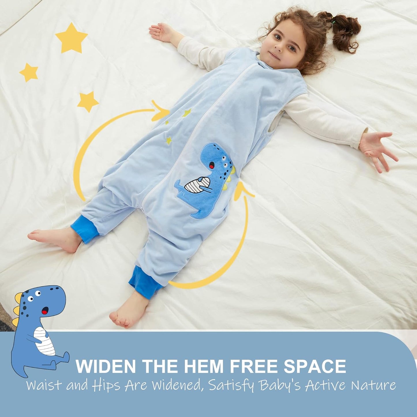 MICHLEY Blue Dinosaur Toddler Sleeveless Sleeping Bag Winter Polyester Wearable Blanket