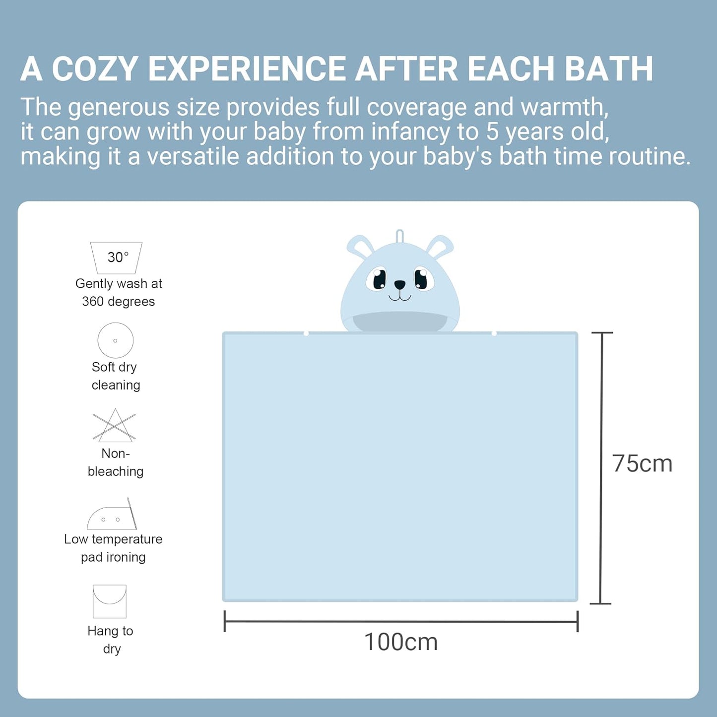 MICHLEY Blue Bear Bamboo Viscose Baby Hooded Towel Ultra-Soft