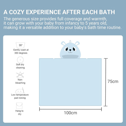 MICHLEY Blue Bear Bamboo Viscose Baby Hooded Towel Ultra-Soft