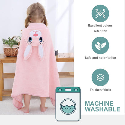 MICHLEY Pink Rabbit Hooded Baby Towel Soft Cotton Kids Swim Robe 27.5"x47"