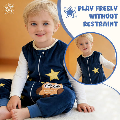MICHLEY Baby Dark Blue Owl Sleeping Sack with Feet Wearable Blanket