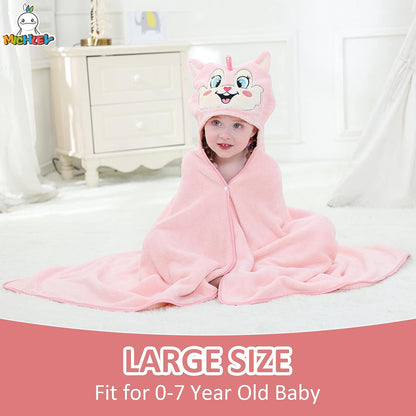 MICHLEY Pink Fox Hooded Baby Towel Soft Cotton Kids Swim Robe 27.5"x47"
