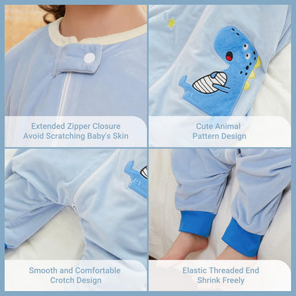 MICHLEY Blue Dinosaur Toddler Sleeveless Sleeping Bag Winter Polyester Wearable Blanket