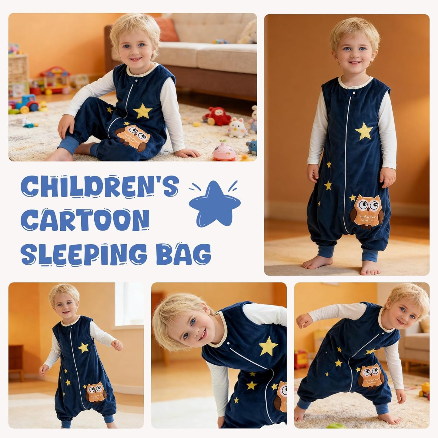 MICHLEY Baby Dark Blue Owl Sleeping Sack with Feet Wearable Blanket