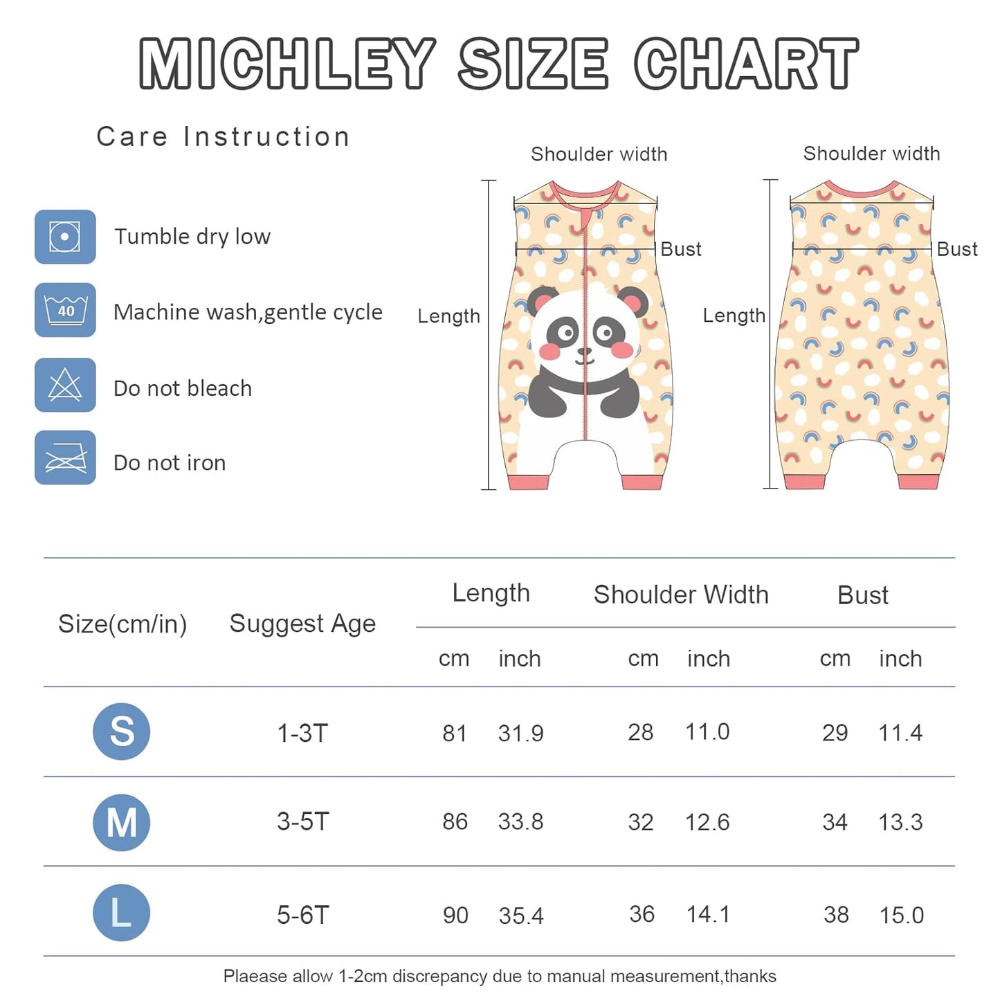 MICHLEY Baby Rainbow Panda Sleeping Sack with Feet Sleeveless Wearable Blanket
