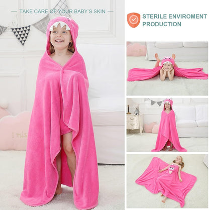MICHLEY Pink Dinosaur Hooded Baby Towel Kids Swim Robe 31.5"x53"