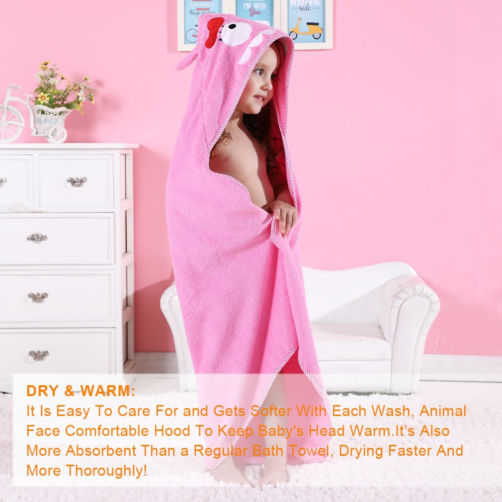 MICHLEY Baby Pink Monster Hooded Bathrobe Soft Cotton Towel Robe