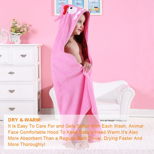 MICHLEY Baby Pink Monster Hooded Bathrobe Soft Cotton Towel Robe
