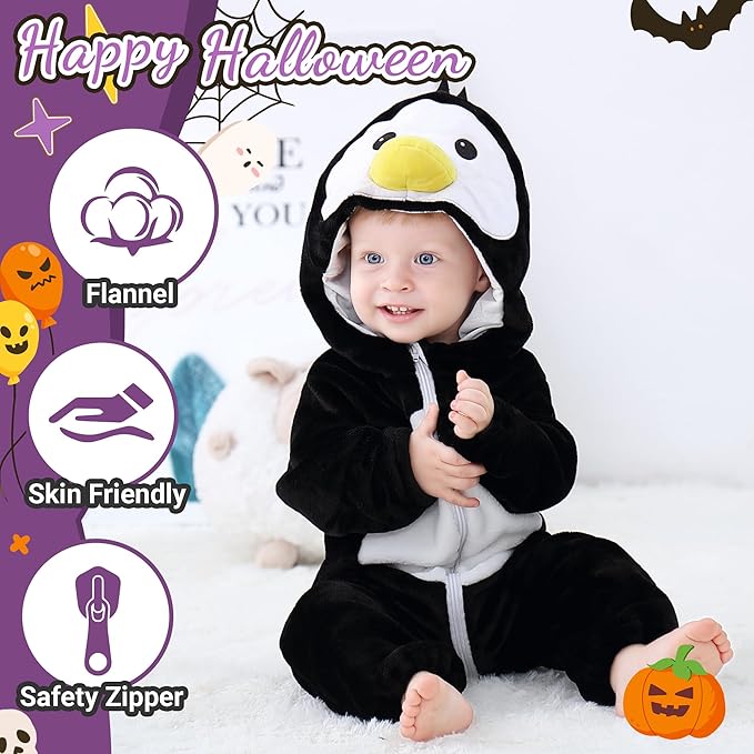 MICHLEY Penguin Baby Costume Winter Flannel Hooded Romper