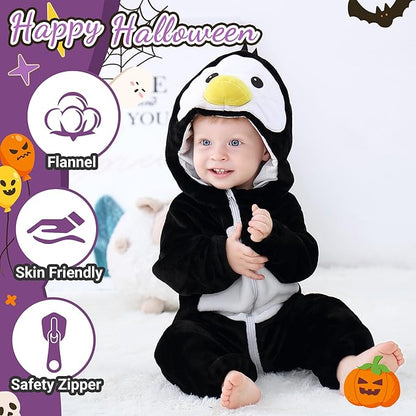 MICHLEY Penguin Baby Costume Winter Flannel Hooded Romper