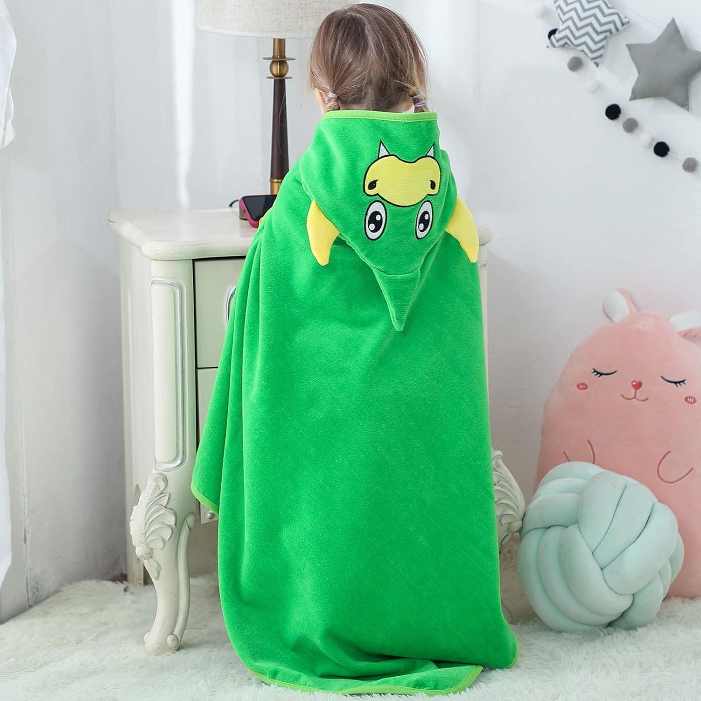 MICHLEY Green Dinosaur Baby Hooded Bath Towel Soft Beach Swimming Robe