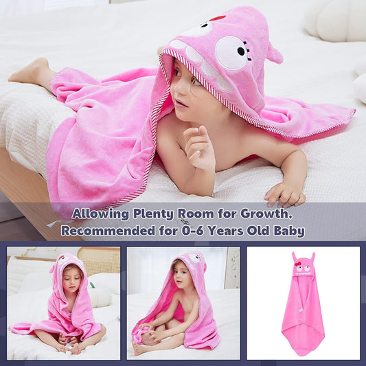 MICHLEY Baby Pink Monster Hooded Bathrobe Soft Cotton Towel Robe