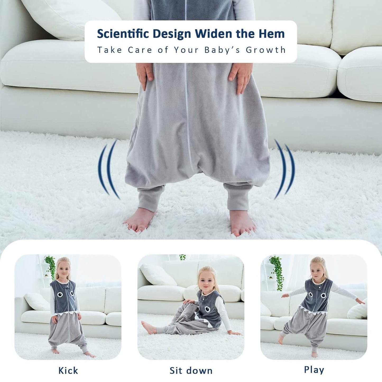 MICHLEY Baby Grey Cartoon Eyes Sleeping Sack with Feet Wearable Blanket