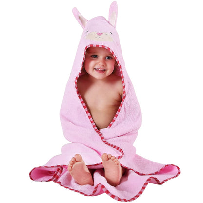 MICHLEY Baby Pink Bunny Hooded Bathrobe Soft Cotton Towel Robe