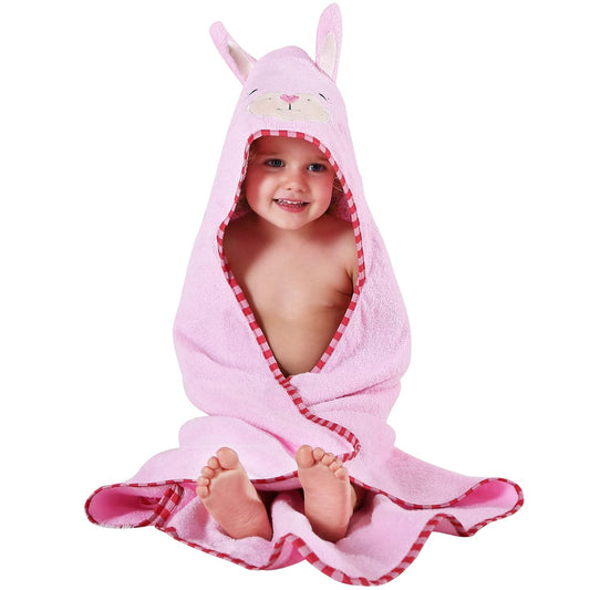 MICHLEY Baby Pink Bunny Hooded Bathrobe Soft Cotton Towel Robe