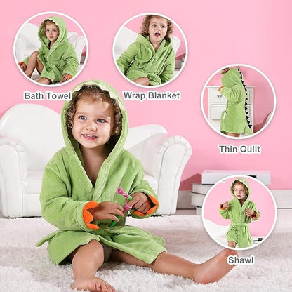 MICHLEY Baby Dinosaur Hooded Bathrobe Soft Cotton Towel Robe