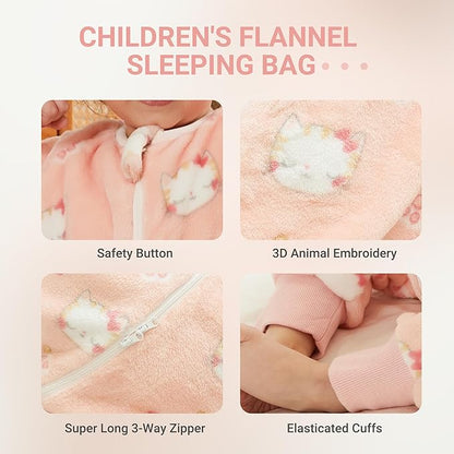 MICHLEY Kids Cat Sleep Sack – Flannel Kitten Pajamas with Legs
