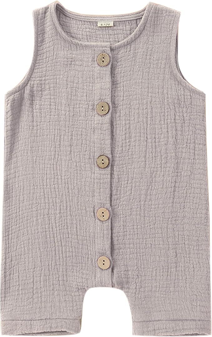 MICHLEY Baby Sleeveless Summer Cotton Romper Unisex Toddler Jumpsuit (Coffee)