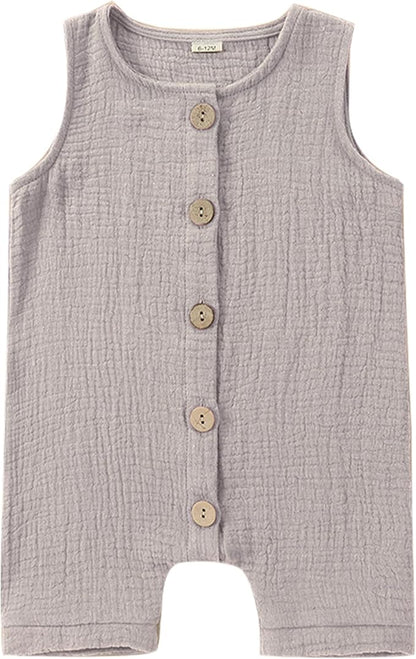 MICHLEY Baby Sleeveless Summer Cotton Romper Unisex Toddler Jumpsuit (Coffee)