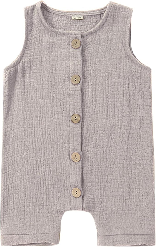 MICHLEY Baby Sleeveless Summer Cotton Romper Unisex Toddler Jumpsuit (Coffee)