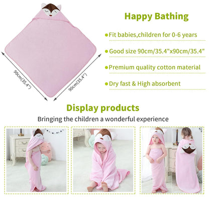MICHLEY Baby Pink Fox Hooded Bathrobe Soft Cotton Towel Robe
