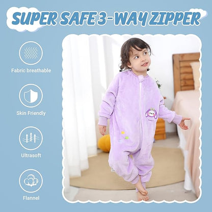 MICHLEY Kids Purple Bunny Sleep Sack – Flannel Cute Rabbit Pajamas with Legs
