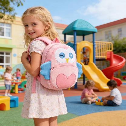 MICHLEY Kids Pink Owl Plush Animal Backpack Soft Kindergarten School Bag