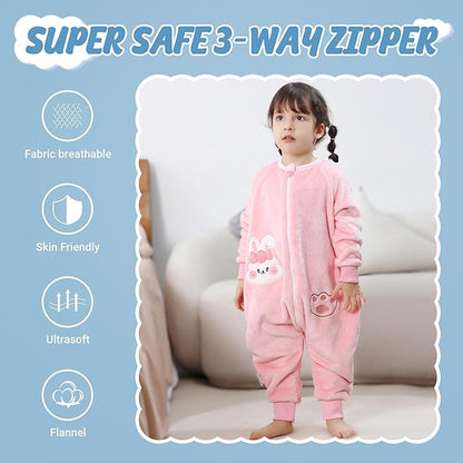 MICHLEY Kids Pink Bunny Wearable Sleeping Sack – Flannel Cozy Pajamas for Toddlers