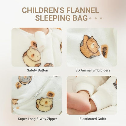 MICHLEY Kids White Bear Sleeping Bag – Flannel Wearable Pajamas