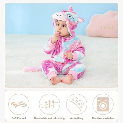 MICHLEY Starry Unicorn Baby Costume Winter Flannel Hooded Romper
