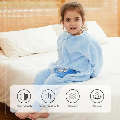 MICHLEY Blue Dinosaur Kids Sleep Bag – Flannel Toddler Pajamas for Play & Cozy Nights