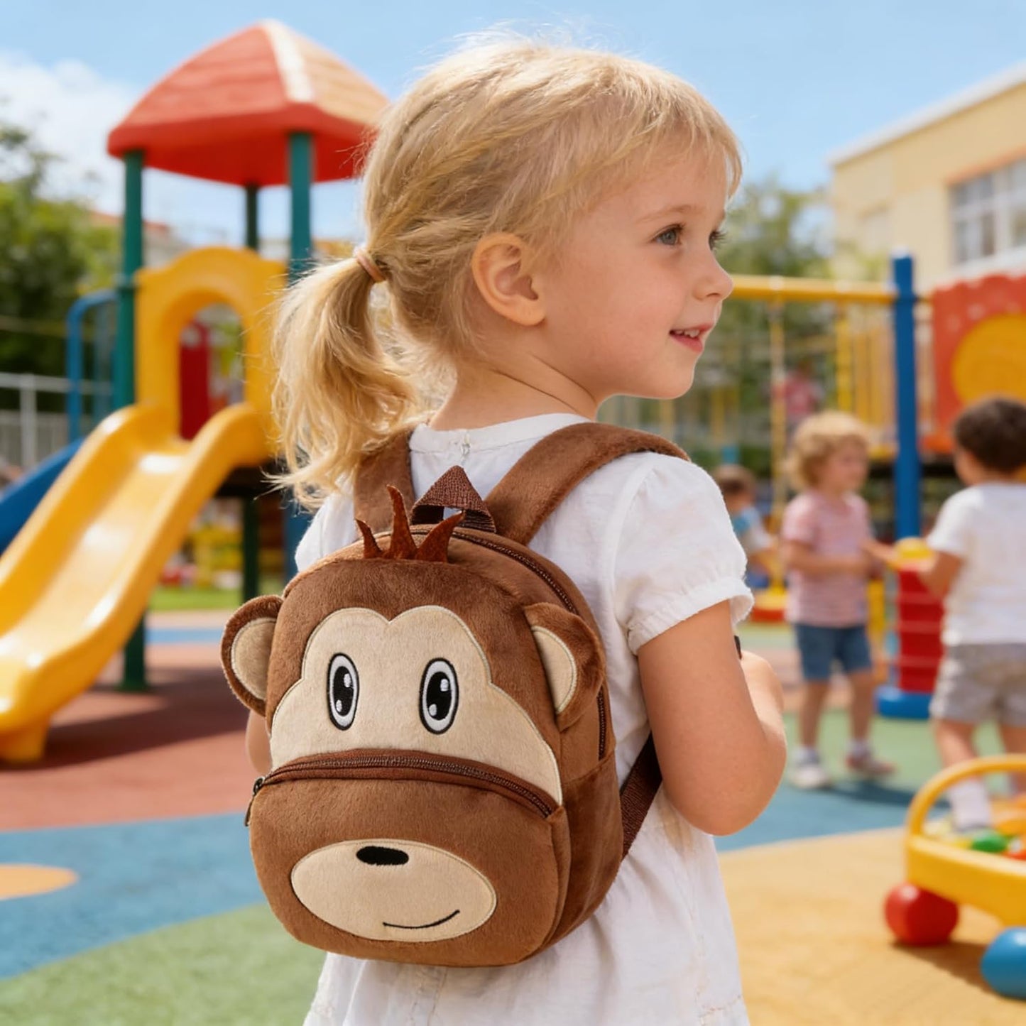 MICHLEY Kids Monkey Plush Animal Backpack Soft Kindergarten School Bag