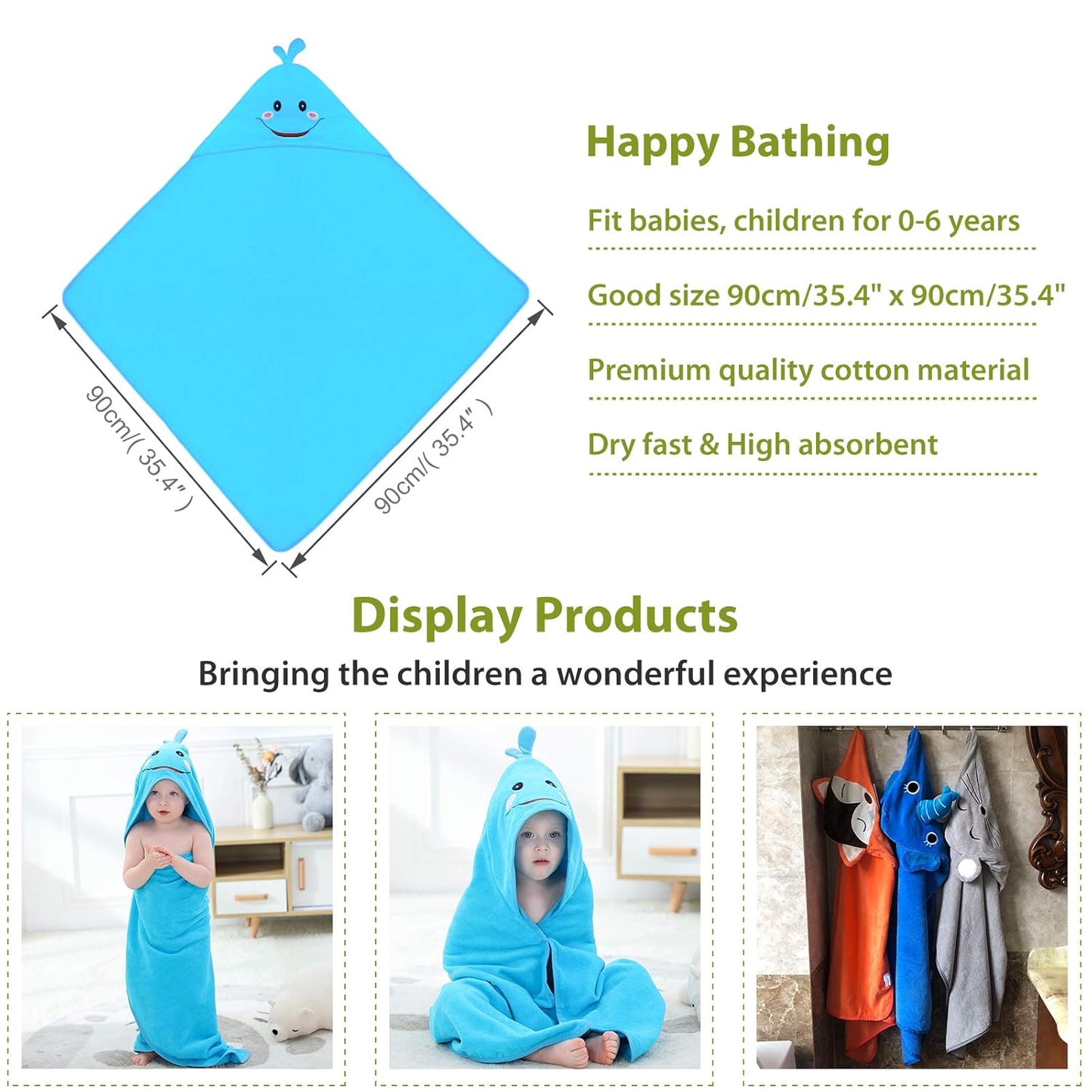 MICHLEY Blue Whale Baby Hooded Bath Towel Soft Beach Swimming Cape