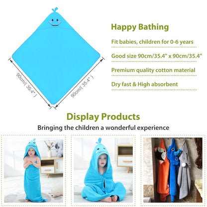 MICHLEY Blue Whale Baby Hooded Bath Towel Soft Beach Swimming Cape
