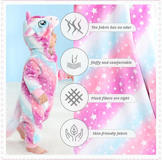 MICHLEY Starry Unicorn Baby Costume Winter Flannel Hooded Romper