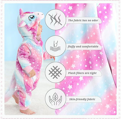 MICHLEY Starry Unicorn Baby Costume Winter Flannel Hooded Romper