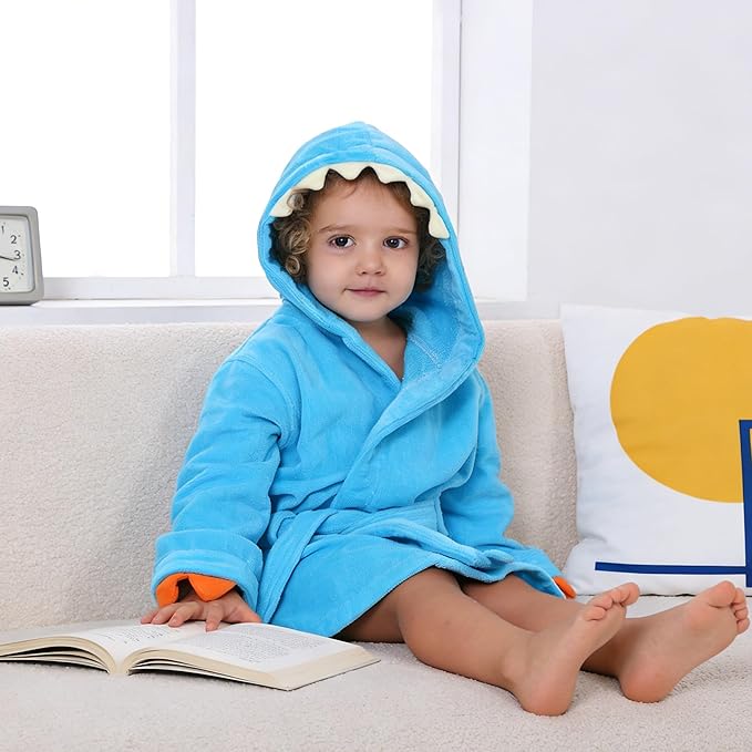 MICHLEY Baby Dinosaur Hooded Bathrobe Soft Cotton Towel Robe