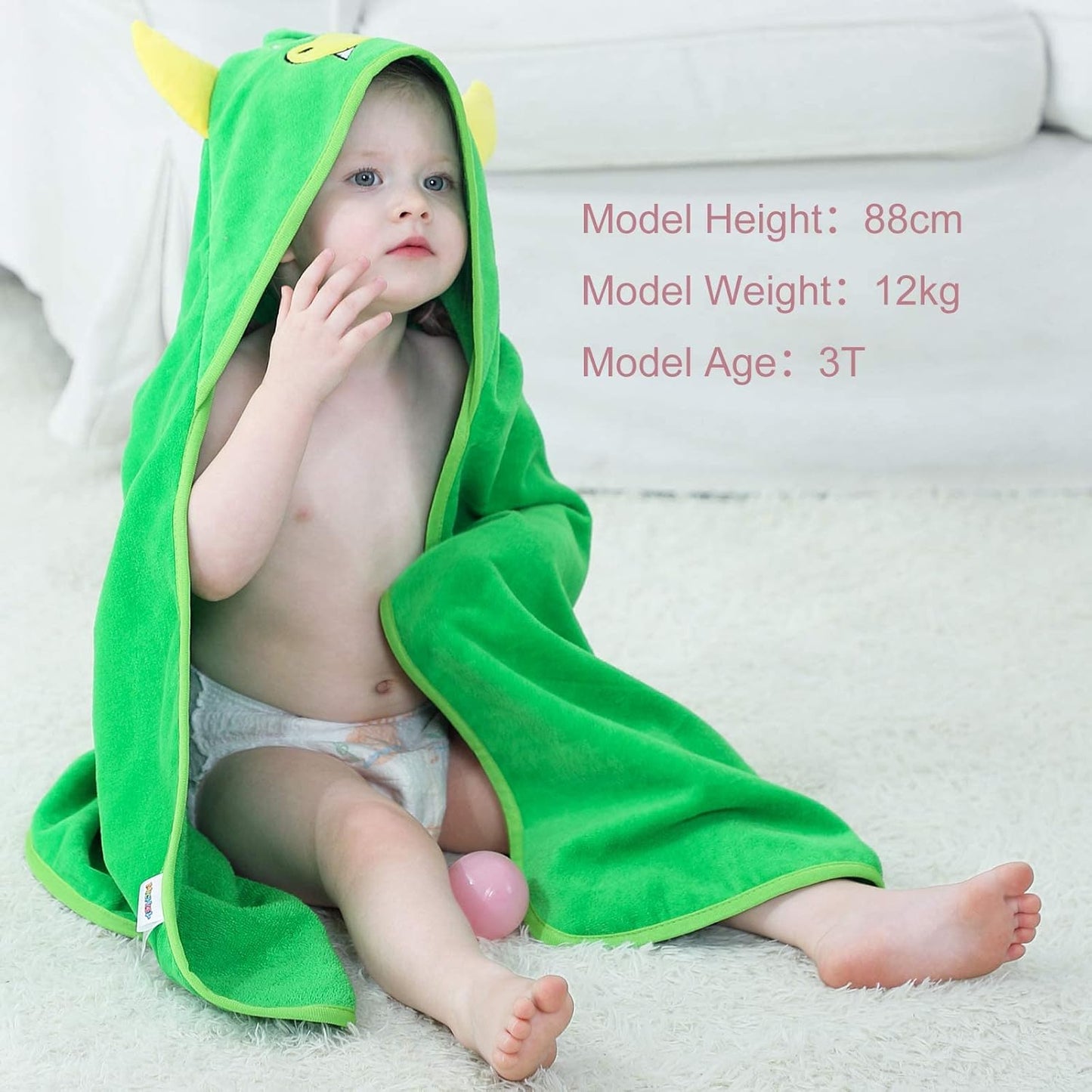 MICHLEY Green Dinosaur Baby Hooded Bath Towel Soft Beach Swimming Robe