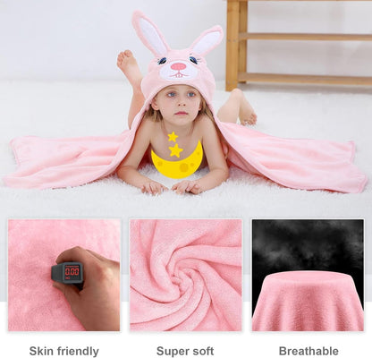 MICHLEY Pink Rabbit Hooded Baby Towel Soft Cotton Kids Swim Robe 27.5"x47"