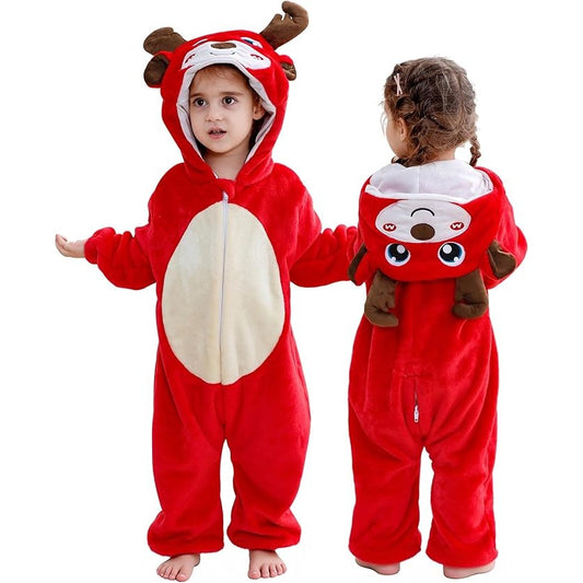 MICHLEY Baby Red Reindeer Hooded Romper Flannel Christmas Costume